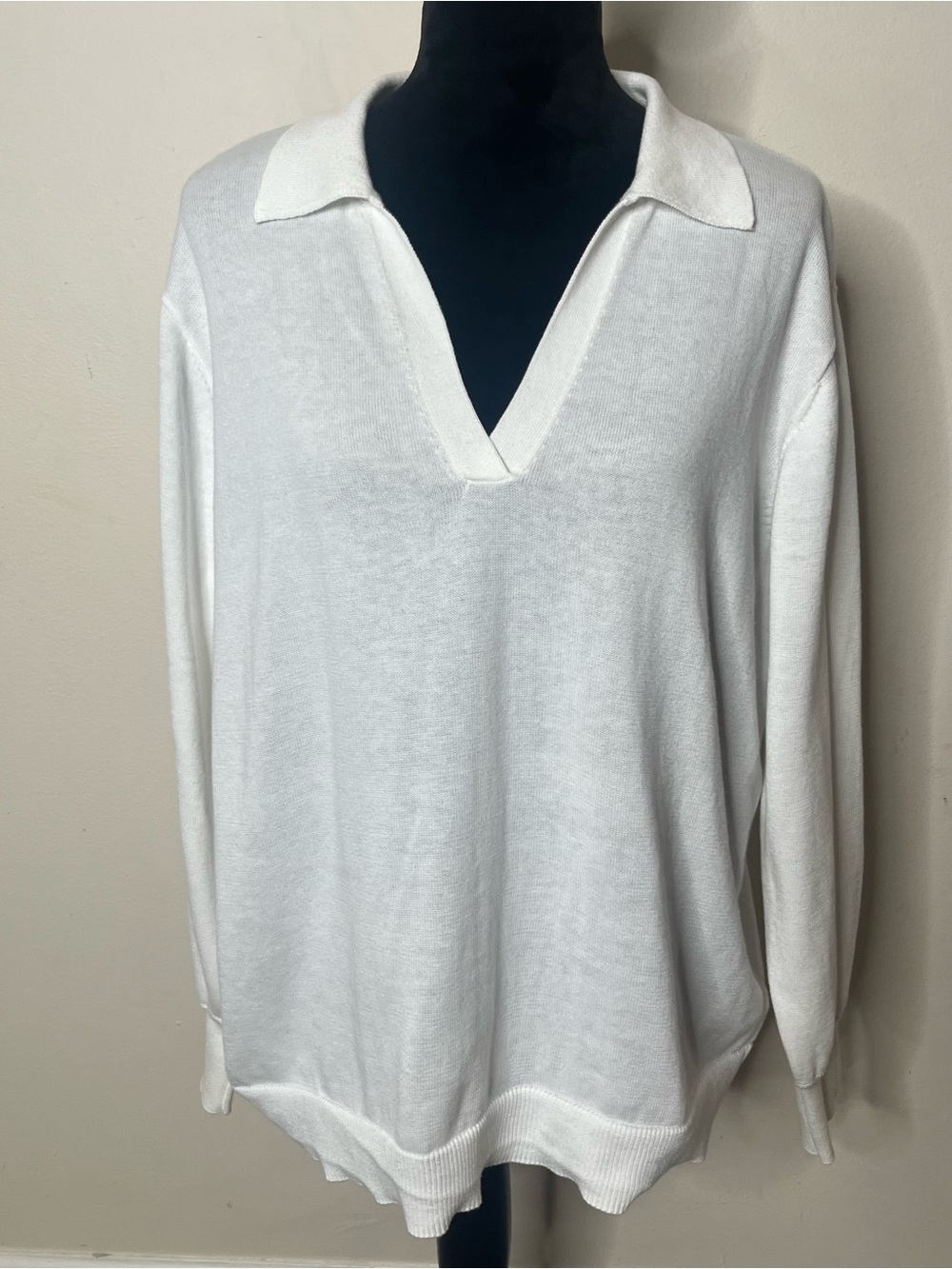 Vince Camuto Whiye  V-Neck Polo Collar Women's Pullover‎ Knit Sweater Sz L